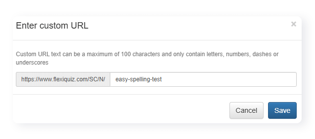 Box to enter custom text for a quiz URL