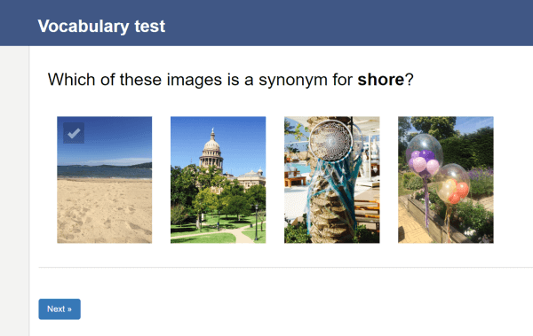 vocabulary test using images