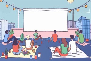 people watching a movie on a big screen
