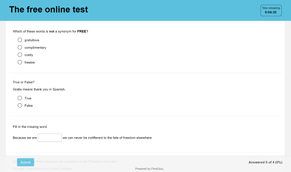 example of a quiz created for free