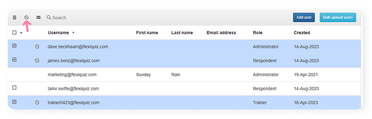 user dashboard with users highlighted to multi suspend