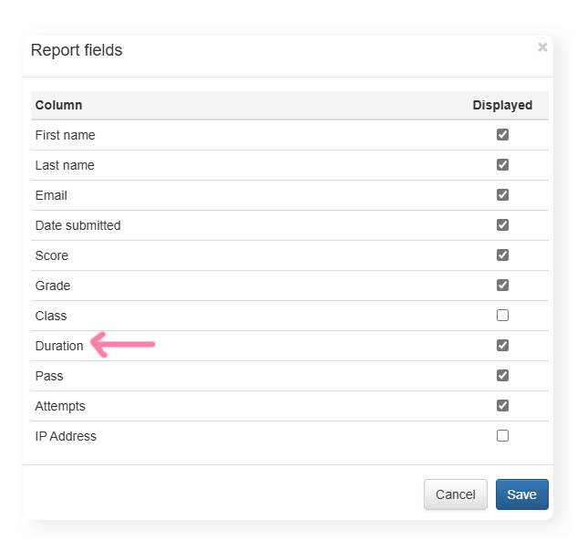 Place to configure quiz duration