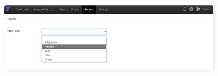 FlexiQuiz reports screen with list of reports you can download