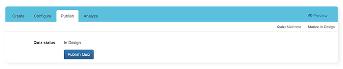 FlexiQuiz publish quiz page with button to publish a quiz made with flexiquiz