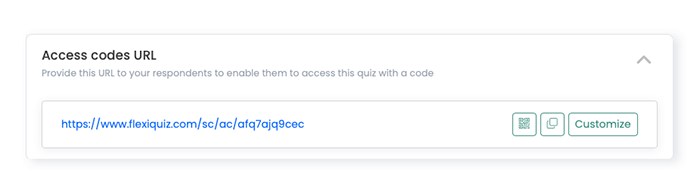 quiz access code url to share with test-takers