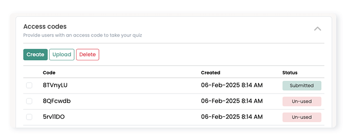 List of access for students to join a quiz